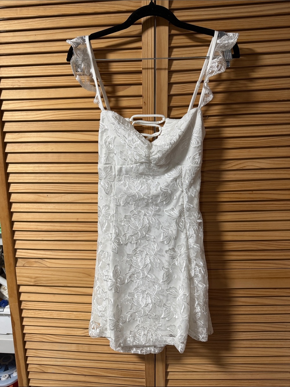 Windsor White Lace Mini Dress with Ruffle Straps